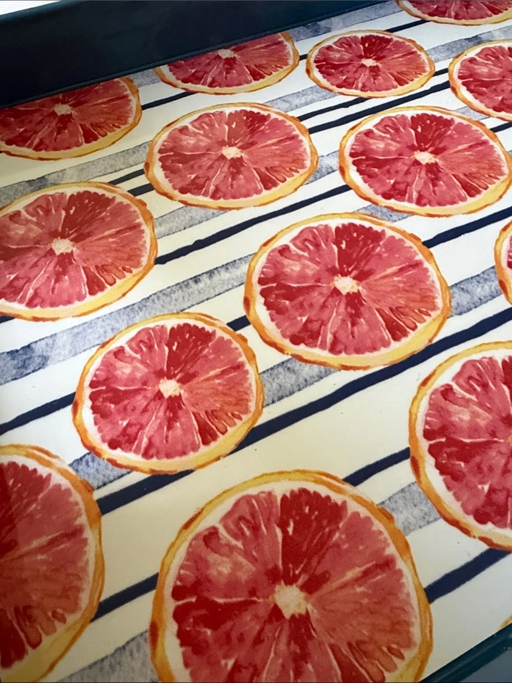 Blue Citrus Serving Tray with Pink Grapefruit Pattern